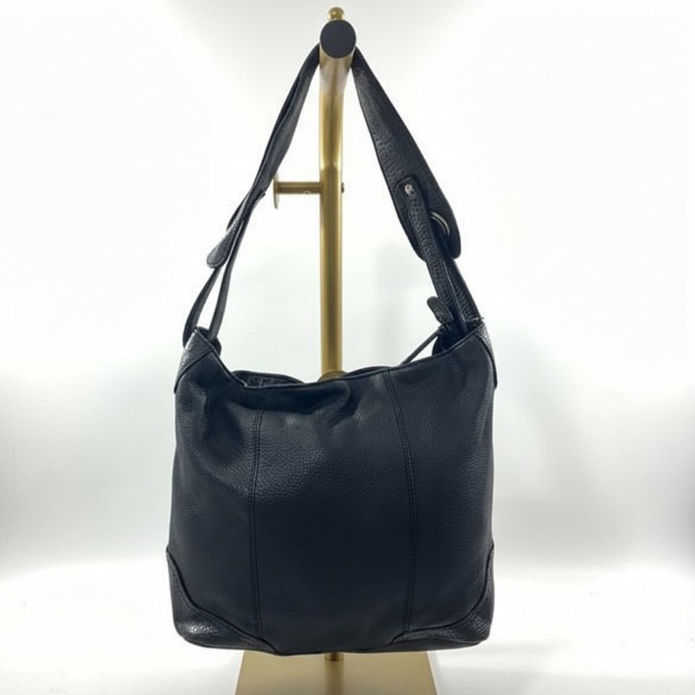 Soprano Black Leather Shoulder Bag Hobo Slouch Purse Women